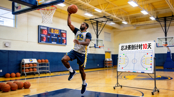NBA球员在训练馆进行投篮练习，为总决赛做准备